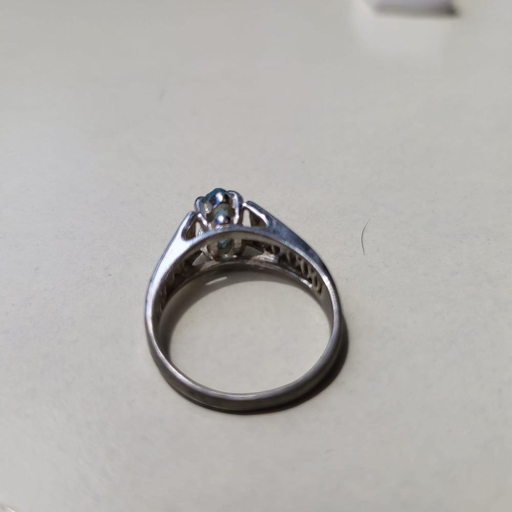 Vintage Marquise Blue Stone Ring Size 7.75 Silver Tone Filigree Detail - Picture 11 of 12